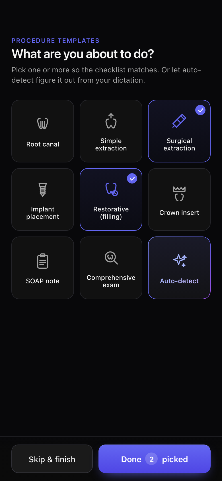 Procedure picker with multi-select